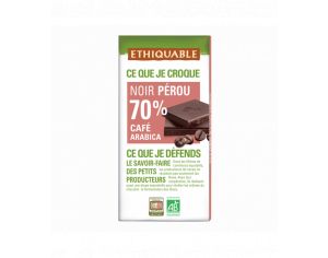 ETHIQUABLE Chocolat Noir 70% Café Arabica Pérou Bio & Equitable - 100 g