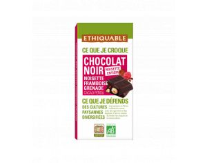 ETHIQUABLE Chocolat Noir 65% de Cacao Noisette, Framboise et Grenade - Bio & Equitable - 100g