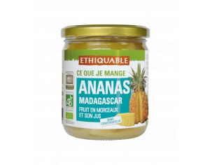 ETHIQUABLE Ananas en Morceaux et Son Jus Sans Sucre Ajoutés Bio et Equitable - 420 g