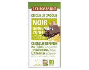 ETHIQUABLE Chocolat Noir Gingembre Confit Bio & Equitable - 100g
