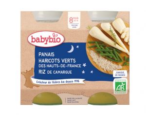 BABYBIO Petits Pots Bonne Nuit - 2x200g - Dès 8 mois Panais Haricots Verts Riz
