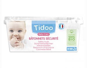 TIDOO Bâtonnets de Sécurité Bébé en Coton Bio - 50 Unités