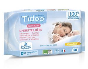 TIDOO Lingettes Sans Parfum, compostables - 58 lingettes