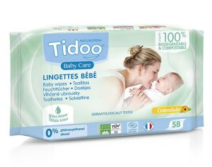 TIDOO Lingettes Parfumées au Lotus Blanc, compostables - 58 lingettes