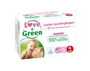 LOVE & GREEN Couches Hypoallergéniques - Taille 4 (7 à 14Kg) Paquet de 46 couches