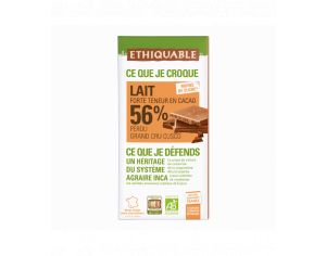 ETHIQUABLE Chocolat Lait 56% - Grand Cru Cusco Pérou - Bio & équitable - 100 g