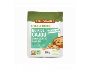ETHIQUABLE Noix de Cajou grillées SANS SEL - bio & équitable - 250 g