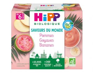 HIPP Coupelles Fruits Saveur du Monde - 4 x 100 g Pommes Goyaves Bananes