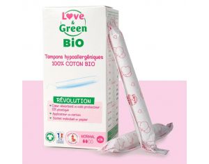 LOVE & GREEN Boite de 16 Tampons 100% Coton Bio avec Applicateur - Normal