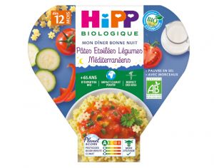 HIPP Assiette Mon Diner Bonne Nuit - 200, 230g ou 260g Pâtes Étoilées Légumes Méditérranéens - 12M