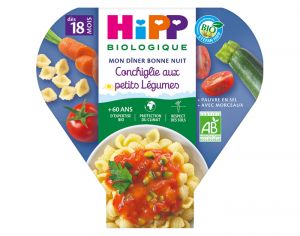 HIPP Assiette Mon Diner Bonne Nuit - 200, 230g ou 260g Conchiglie aux petits légumes - 18M