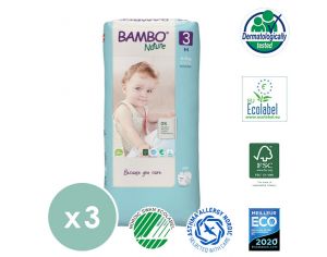 BAMBO Couches Écologiques Nature - Pack Économique T3 / 4-8 kg 3 x 52 couches