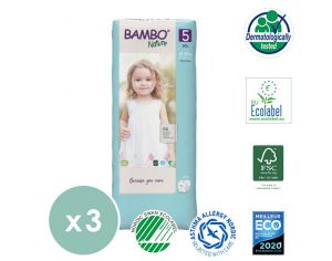 BAMBO Couches Écologiques Nature - Pack Économique T5 / 12-18 kg 3 x 44 couches