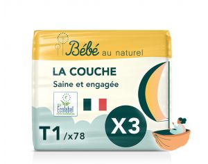 BEBE AU NATUREL La Couche Ecologique Taille 1 / 2-5 kg - Lot x3 / 78 couches Lot x3 / 78 couches