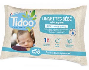 TIDOO Lingettes Compostables à l'Eau Pure - 58 lingettes