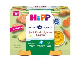 HIPP Les Petits Mijotés - 2 x 190 g Jardinière de Légumes Saumon - 6M