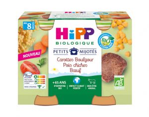HIPP Les Petits Mijotés - 2 x 190 g Carottes Boulgour Pois chiches Boeuf - 8M