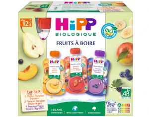  HIPP Gourdes Fruits à Boire Multipack 3 Variétés - 8 x 120 ml - Dès 12 mois