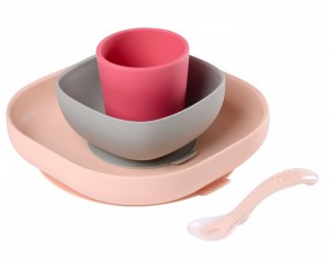 BEABA Set Vaisselle Silicone 4 Pièces - Pink