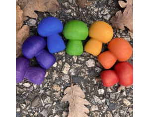 PAPOOSE TOYS Mini Champignons en Bois Rainbow - Set de 7 - Dès 3 ans