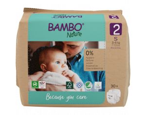 BAMBO NATURE Couches Ecologiques - Papier Kraft - Taille 2 - 3 à 6 kg 1 paquet de 30 couches