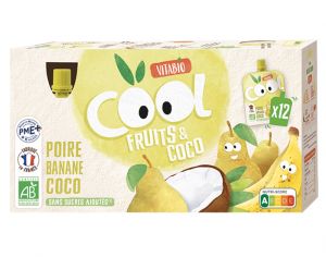 VITABIO Pack Famille Cool Fruits Poire Banane Lait de Coco - 12x85g