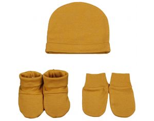 EVEIL ET NATURE Set bonnet/moufle/chausson Jersey - Ambre 3 mois