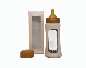 HEVEA Biberon en Verre Zéro Plastique avec Housse de Protection - 250 ml