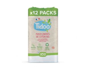 TIDOO Maxi Carrés de Coton 100% Bio  12x50