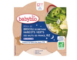 BABYBIO Assiette Bonne Nuit - 260 g Brocoli, Haricots Verts et Riz - 12 M