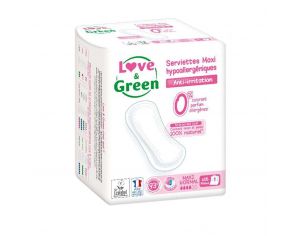 LOVE & GREEN Serviettes Hypoallergniques Anti-irritation - Maxi - Normal - Paquet de 16
