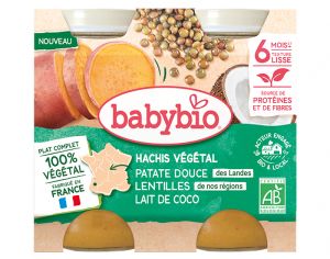 BABYBIO Petits Pots Menu Vgtal - 2 x 200 g - Ds 6  8 mois Hachis Vgtal - Patate Douce Lentilles Lait de coco  - Ds 6 mois