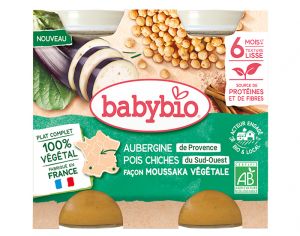 BABYBIO Petits Pots Menu Vgtal - 2 x 200 g - Ds 6  8 mois Moussaka Vgtale - Aubergines Pois chiches Tomates - Ds 6 mois