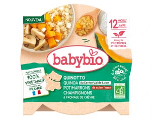 BABYBIO Assiette Menu Vgtal - 190 g ou 230 g - Ds 12 ou 15 mois Quinotto Vgtal - Quinoa Potimarrons verts Champignons Fromage de Chvre - 230g - Ds 12 mois