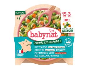 BABYNAT Assiette Comme les Grands - Petits Pois Carotte Potimarron Riz Cabillaud - Ds 15 mois