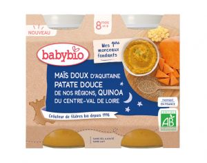 BABYBIO Petits Pots Bonne Nuit - 2x200g - Dès 6 mois Maïs doux d'Aquitaine - Patate douce - Quinoa - 8 M