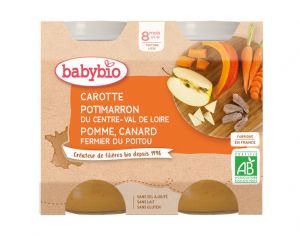BABYBIO Petits Pots Menu du Jour - 2x200g - Dès 8 mois Carotte, Potimarron, Pomme & Canard Fermier - 8 mois