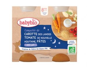 BABYBIO Petits Pots Menu du Jour - 2x200g - Dès 8 mois Compotée de Carotte, Tomate & Pâtes - 8 mois