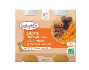 BABYBIO Petits Pots Menu du Jour - 2x200g - Dès 8 mois Carotte Pruneau Boeuf Fermier - 8 mois