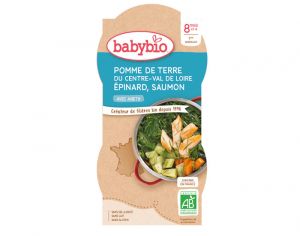 BABYBIO Bols Menu du Jour - 2 x 200 g Pomme de Terre - pinards - Saumon - 8 Mois