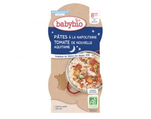 BABYBIO Bols Bonne Nuit - 2 x 200 g Pâtes à la Napolitaine au Parmesan - 8 mois
