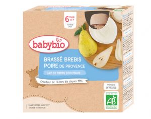 BABYBIO Gourdes Brassé au Lait de Brebis d'Occitanie - 4x85 g - Dès 6 mois Poire de Provence