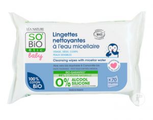 SO'BIO Baby Lingettes Nettoyantes à l'Eau Micellaire - 70 lingettes
