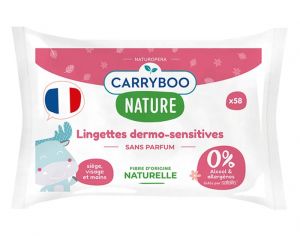 CARRYBOO Lingettes Dermo-Sensitives Sans Parfum - 58 Lingettes 1 paquet