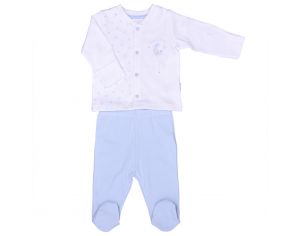 BEBESEO Pyjama 2 Pièces 100% Bio Bleu Pull + Pantalon Avec Boutons Pressoirs