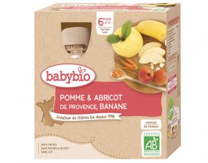 BABYBIO Gourdes - 4x90g - Dès 6 mois Pomme - Abricot - Banane